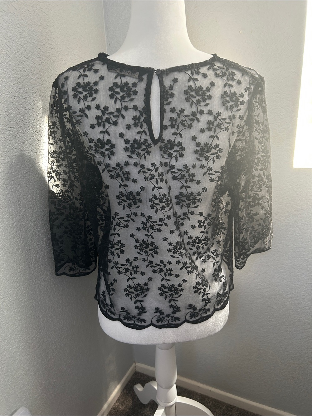 Zara Black Floral Embroidered Sheer Blouse - Picture 2 of 4